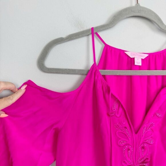 LILLY PULITZER | Fulton Magenta Pink Silk Tunic Dress Beaded Women’s Size Small - Picture 4 of 13